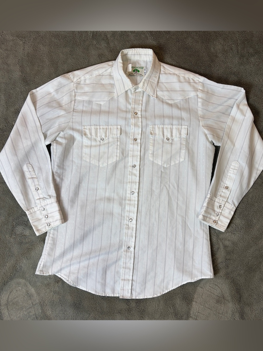 Vintage Mesquite White Pinstripe Western Button-Down Shirt